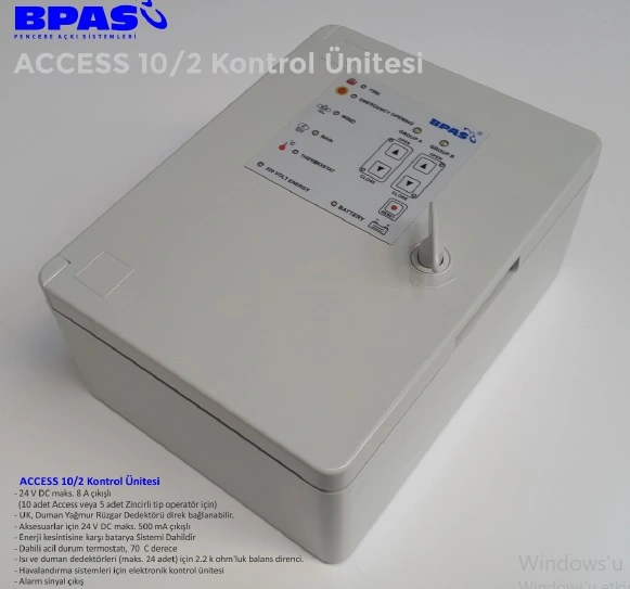 BPAS ACCESS 10/2 kontrol ünitesi – endüstriyel kapı ve bariyer sistemleri için güvenli erişim kontrol cihazı, 24V DC güç girişi ve çoklu röle çıkış özellikleriyle yüksek performanslı kontrol kutusu.