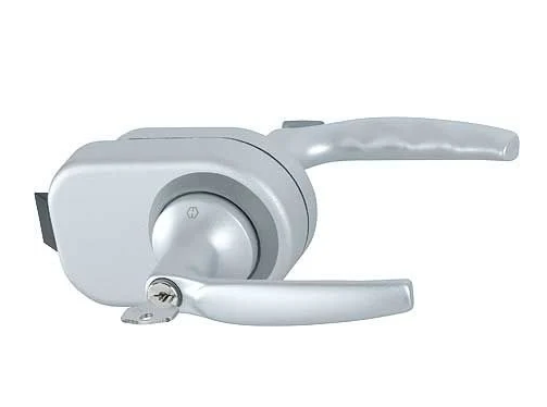 Alüminyum Kapı Aksesuarları 12 Hoppe Atlanta HCS mandallı cam kapı kolu – gri renk, anahtarlı model, HCS GD A1530