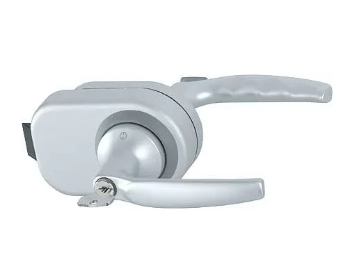 Alüminyum Kapı Aksesuarları 12 Hoppe Atlanta HCS mandallı cam kapı kolu – gri renk, anahtarlı model, HCS GD A1530